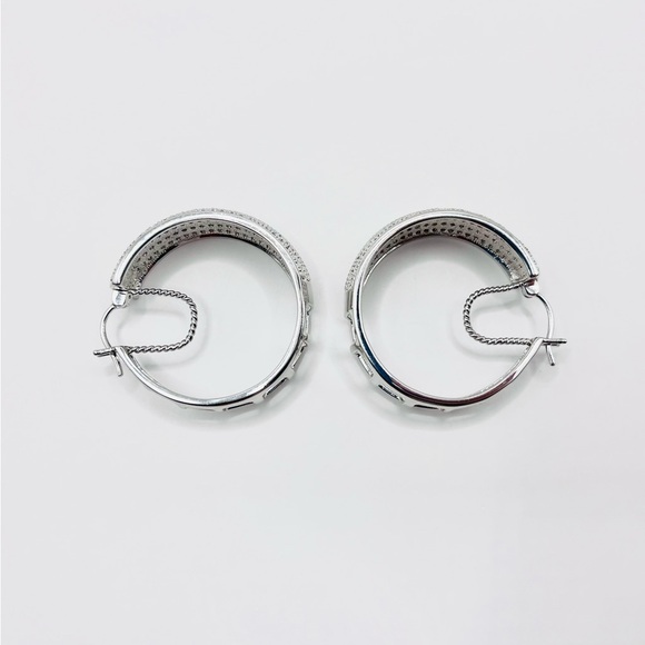 2.00 CT Natural Diamond XL Rhodium Hoops - Picture 4 of 5